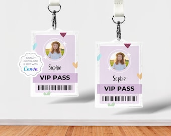 Editable VIP Pass | Canva Template | T Swift Eras Birthday Party Theme | Size: 2.5x3.5" passes on A4 & US Letter