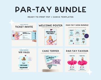 Par-Tay Birthday Bundle | T Swift Eras Birthday Party Theme | Invite, VIP Pass, Welcome Sign, Sign Bundle, Party Favor  | JRP001b