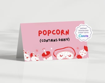 Editable Food & Place Cards | Sleepover Party Decor | Pyjama Party Printables | Canva Template | Sizes: 3.5x4" on US Letter, A4 | JRP002