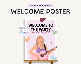 Editable T Swift Birthday Welcome Sign | Eras Birthday Party Poster | Canva Template | Purple Birthday Decor | Size: A2, 18x22" | JRP001a