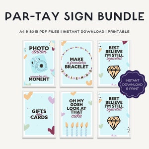 6 Printable T Swift Birthday Signs | Eras Birthday Party Theme | Blue Party Decor | Table Signs | Sizes:  A4, 8x10&quot; | JRP001b