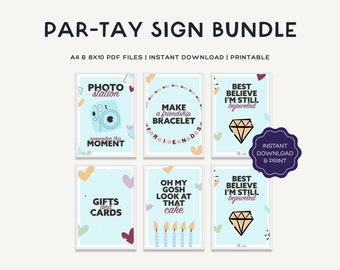 6 Printable T Swift Birthday Signs | Eras Birthday Party Theme | Blue Party Decor | Table Signs | Sizes:  A4, 8x10" | JRP001b