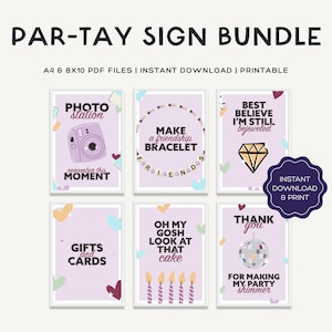 Printable Birthday Sign Bundle | T Swift Eras Party Theme | 6 poster bundle | Purple Party Decor | Sizes: A4, 8x10&quot; | JRP001a