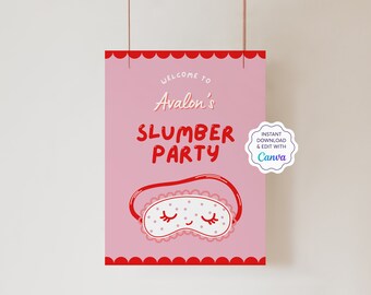 Editable Slumber Party Welcome Sign | Sleepover Party Poster | Pyjama Party Printable Decor | Canva Template | Sizes: 18x24", A3 | JRP002