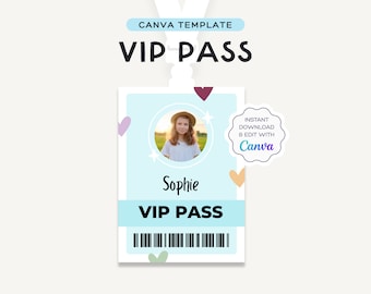 Editable VIP Pass | Canva Template | T Swift Eras Birthday Party Theme | Size: 2.5x3.5" passes on A4 & US Letter | JRP001b