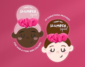 Druckbare Slumber Party Scrunchie Gunst | Übernachtungsparty Dankeschön | Pyjama-Partygeschenk | Scrunchie-Karte Geschenk | A4, US-Letter | JRP002