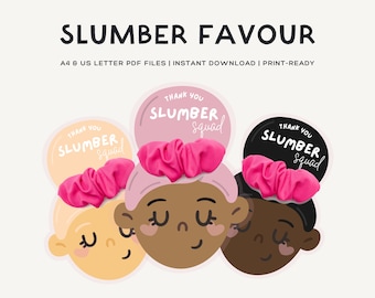Druckbare Slumber Party Scrunchie Favor | Sleepover Party Danke | Pyjama Party Mitbringsel | Scrunchie Karte Geschenk | A4, US Letter | JRP002