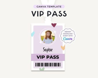 Editable VIP Pass | Canva Template | T Swift Eras Birthday Party Theme | Size: 2.5x3.5" passes on A4 & US Letter | JRP001a