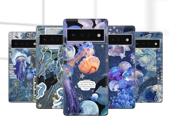Funda para teléfono con diseño de medusas oceánicas - Cubierta estética azul para Pixel 8A, 7 Pro, Samsung S24, S23 FE, A25, A15, iPhone 16, 16, 14 SE