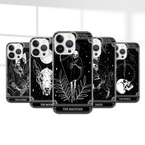Custodia per telefono gotica con carte dei tarocchi, custodia per telefono stregata per iPhone 16 Pro Max, 15 Plus, 14, 13, 12, 11, XS e Samsung S24, S23, A55, A54, Pixel 9 Pro, 8