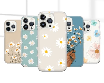 Capa de celular Daisy com estampa floral em tons pastel para iPhone 17 Pro Max, 16e, 15, 14, 12 e Samsung S25 Ultra, S24 FE, A56, Pixel 10 XL, 9a, 8