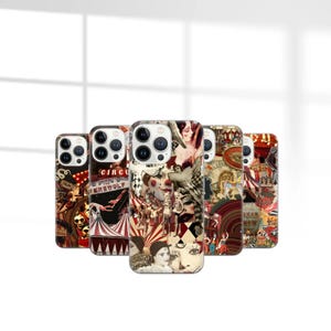 Custodia per telefono con estetica circense - Cover inquietante con clown e spettacolo di fenomeni da baraccone, adatta per iPhone 16 Pro Max 15 14 13 12 11 Plus, Samsung S24 Ultra S23 S22 S21 S20