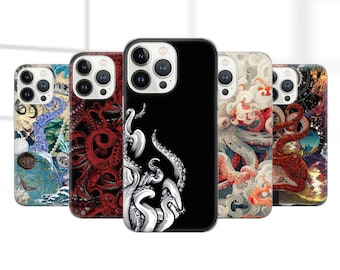 Funda para teléfono Octopus Coral con diseño de Kraken rojo para iPhone 17 Pro Max, 16e, 15, 14, 12 y Samsung S25 Ultra, S24 FE, A56, Pixel 10 XL, 9a, 8