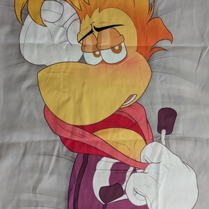 May include: A cartoon image of a character with a large yellow beak, yellow hair, and a red scarf. The character is wearing a purple outfit and white gloves. The character's expression is one of concern.