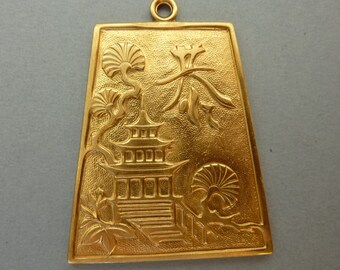 Chinoiserie Pendant - Die Struck Brass Pagoda Temple
