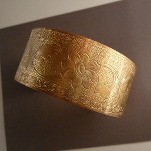 Brass Cuff Bracelet Victorian Etched