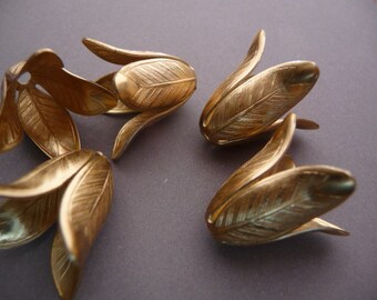 x2 pcs Small Hand-Mixed Patina Golden Bronze over Brass Tulip Bead Caps NEW IN STUDIO