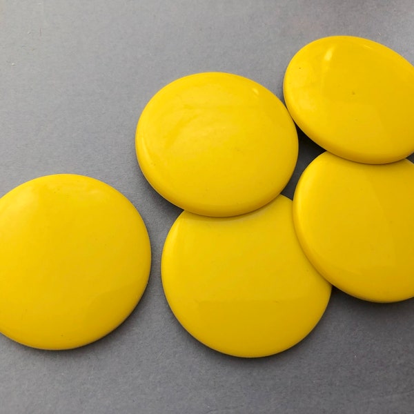 6 Yellow Vintage Lucite Cabochons Disks 35 mm Round