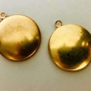 2 Brass Pendant Charms - Round Domed Vintage