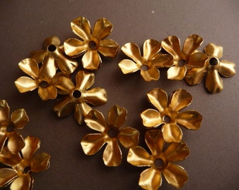 12 Pretty Brass Flowers with Five Petals