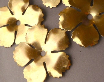 3 Brass Flowers for Rivets or Layering-- Serrated Edge