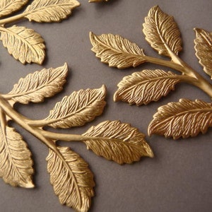 4 Brass Rose Leaf Branch Findings image 2