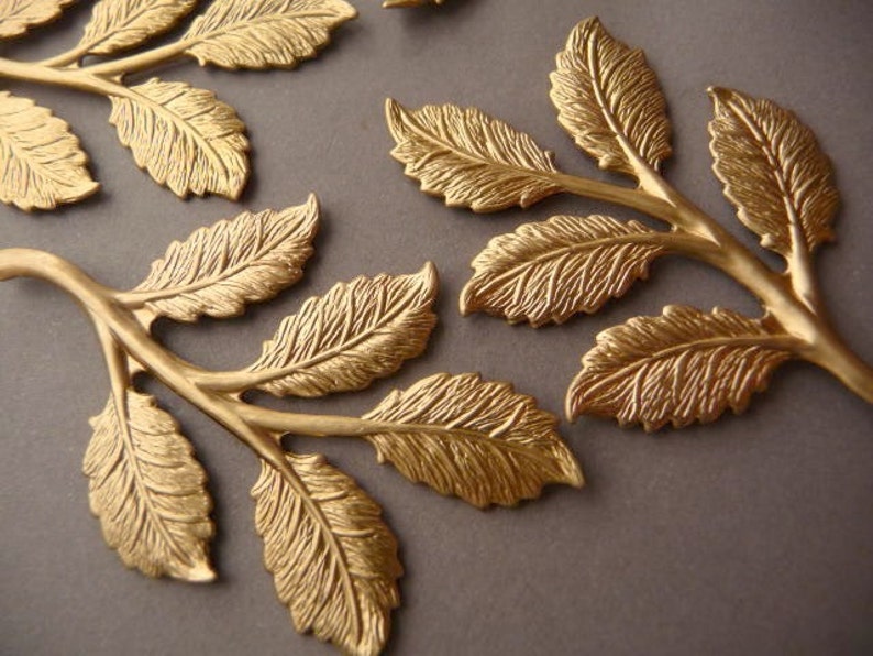 4 Brass Rose Leaf Branch Findings image 2