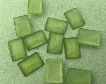 15 Lucite Pale Olive Green Translucent Rectangle Pillow Cabochon - Vintage 11 x 8 mm