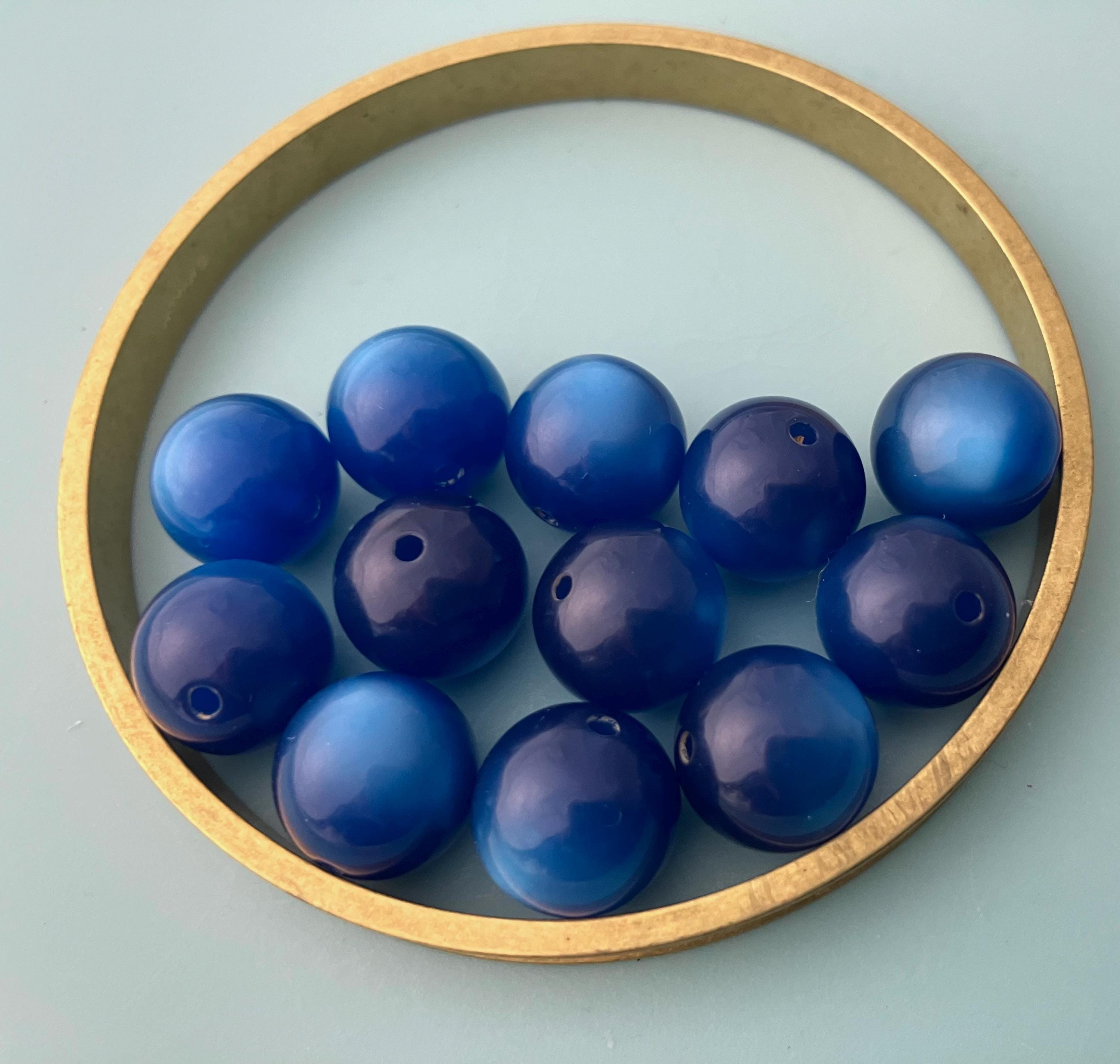 12 Vintage Moonglow Lucite Beads - Dark Blue - Vintage German - 12 mm
