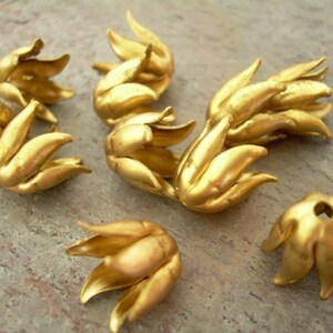 12 Bead Caps Raw Brass Floral Tulip Unusual image 3