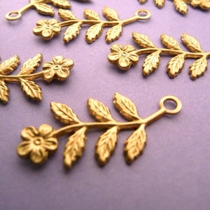6 Brass Flower Leaf Branch Findings