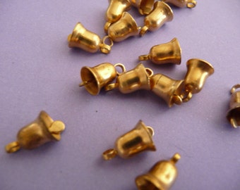 12 Small Brass Bells - Vintage Mechanical Charms - Raw Brass