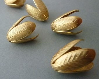 4 Tulip Flower Bead Caps in Brass - Huge
