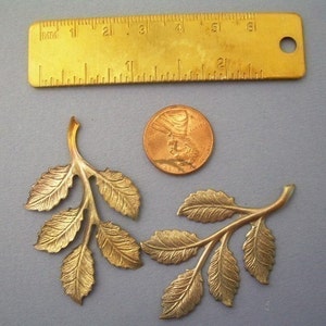 4 Brass Rose Leaf Branch Findings image 3