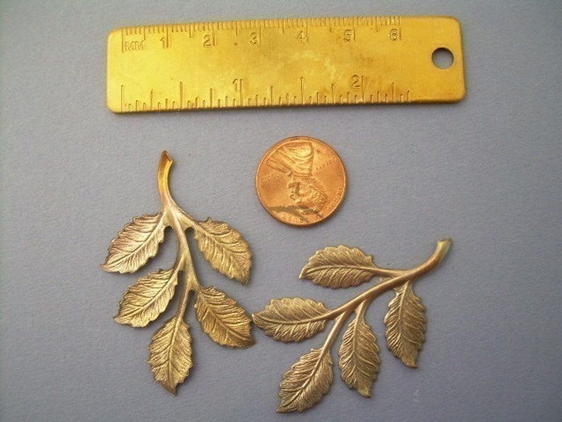 4 Brass Rose Leaf Branch Findings image 3