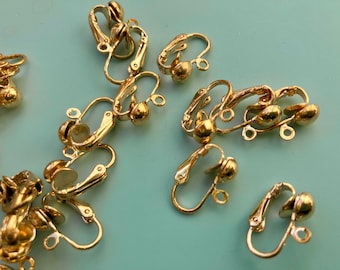 6 Filigree Clip Earring Findings with Loop - Vintage Gold-plated