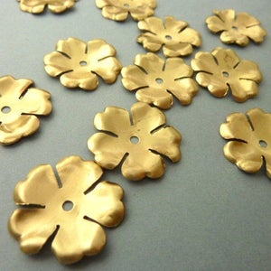 6 Brass Flower Stampings for Rivets or Layering - Five Petals