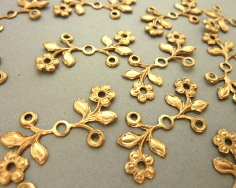 12 Brass Floral Leaf Branch Rivet Findings with Rivet Holes