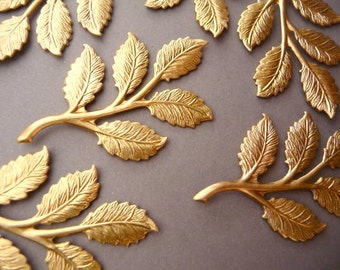 4 Brass Rose Leaf Branch Findings