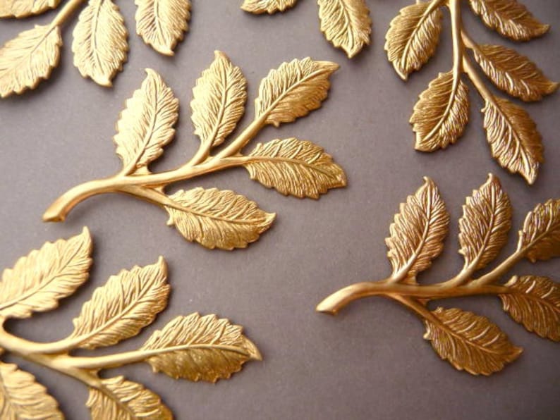 4 Brass Rose Leaf Branch Findings image 1