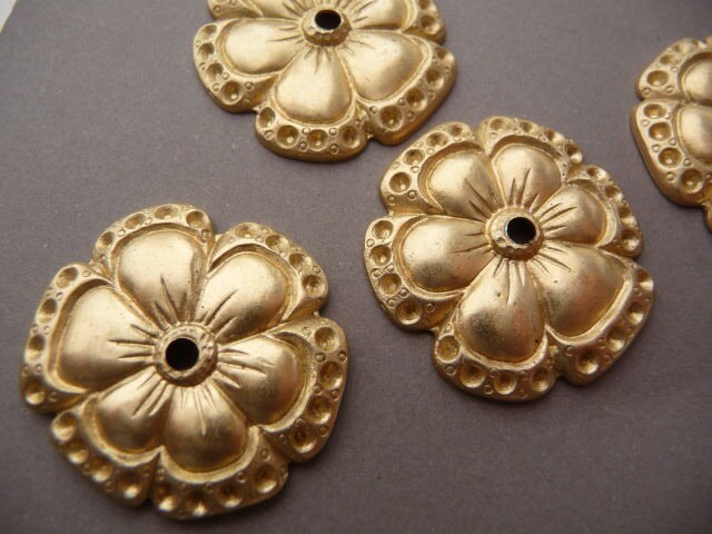 2 Raw Brass Flowers With Settings Heavy Brass Pansy - Etsy