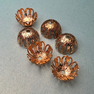 10 Large Filigree Gold Bead Caps - Brass Vintage 15 mm