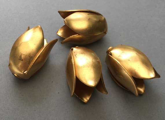 4 Flower Bead Caps Raw Brass Tulip Detailed | Etsy