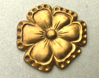 Large Raw Brass Flower with Settings - Heavy Brass - Pansy