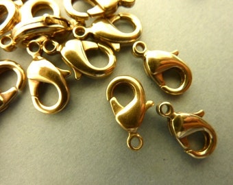 12 Brass Clasps Lobster Claw - 12 mm - Small