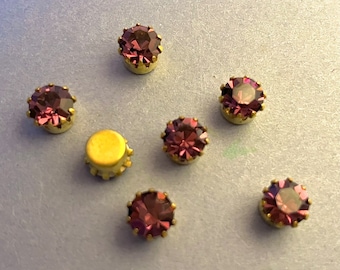 12 Swarovsk 29SS Amethyst Rhinestones in Raw Brass Setting