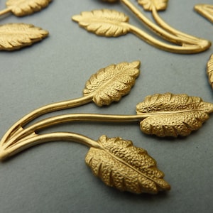 4 Brass Curved Three Leaf Branch - Beautiful Detail