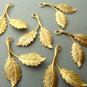 6 Brass Two Leaf Rose Branch - Three Matching Pairs