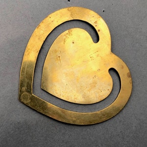 4 Large Brass Heart Bookmarks Vintage