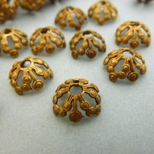 6 Filigree Brass Bead Caps  10 mm